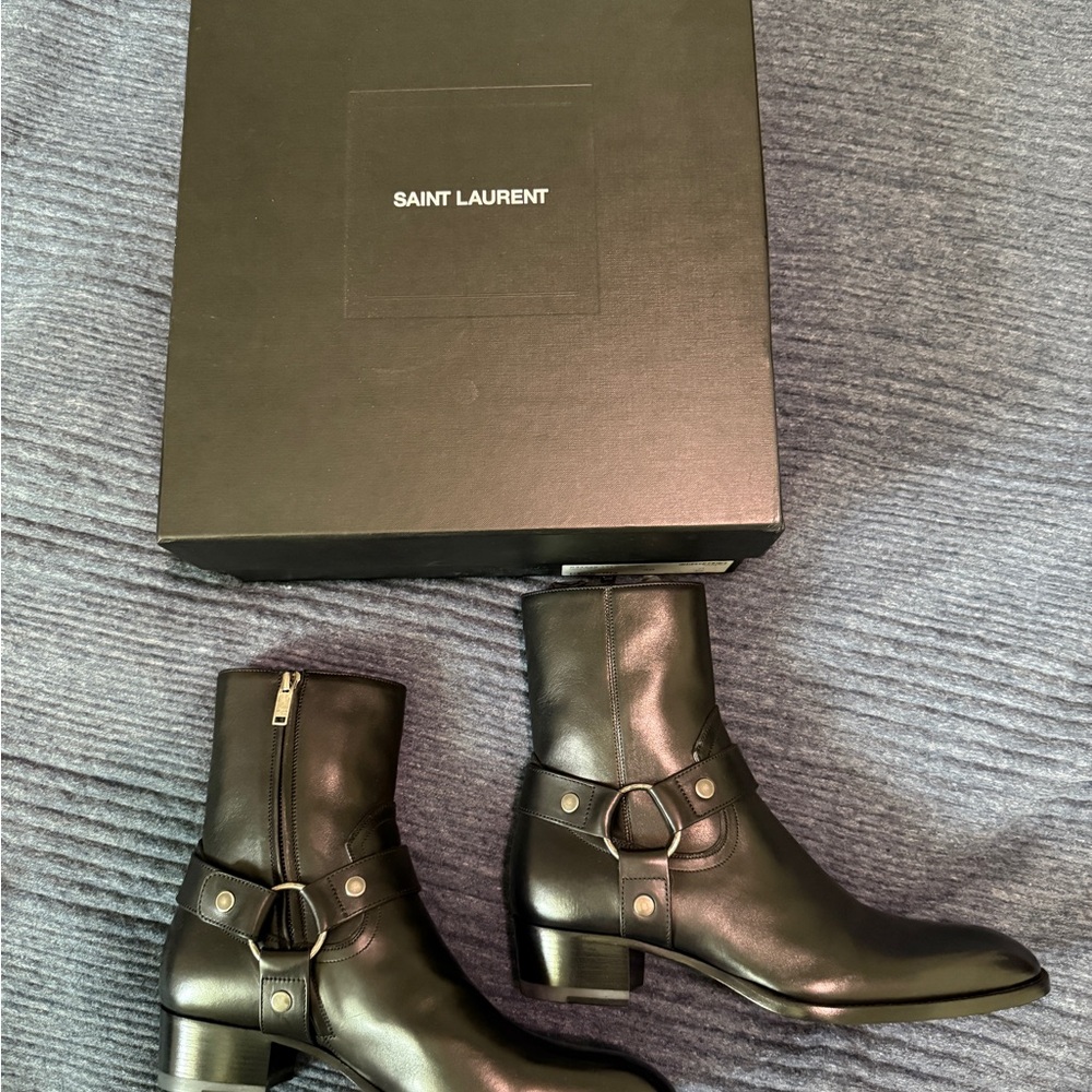 Saint Laurent Wyatt Black Leather Harness Boots